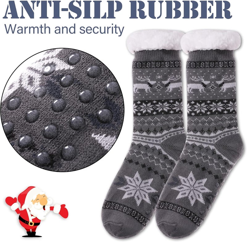 LINEMIN Mens Warm Slipper Socks Soft Cozy Fuzzy Fleece-Lined Winter Non Slip Indoor Christmas Socks - Image 3